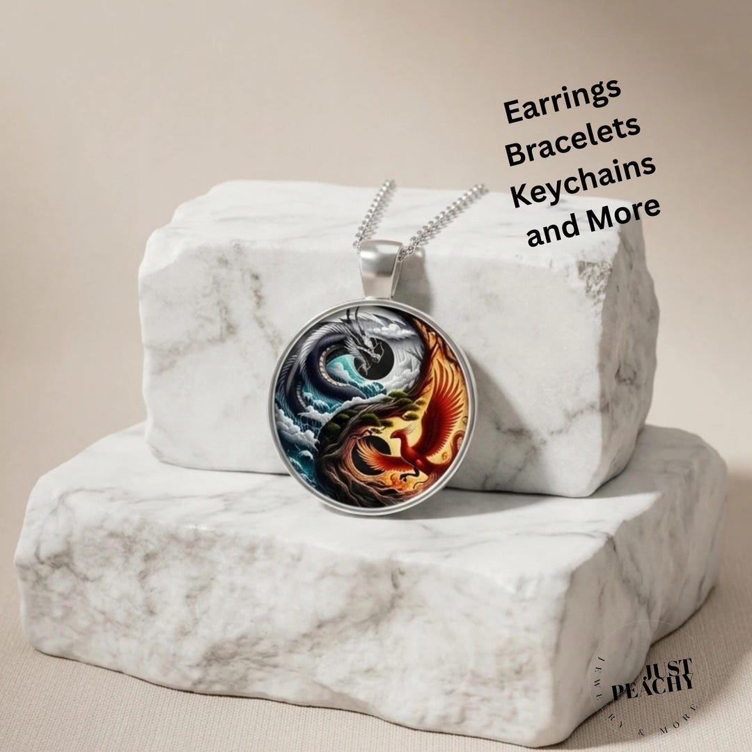 Yin Yang Necklace, Phoenix Dragon Art, Silver Jewelry - Etsy