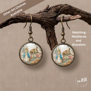 Beatrix Potter Woodland Forest Art Dangle Earrings, Bronze Jewelry
