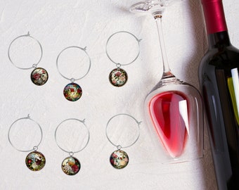 Rose Flower Stained Glass  Artwork Set of 6 Wine Charms Pick 6 Piece Multiple Variations Glass Marker Hostess Gift Wine Lover Drink Tag