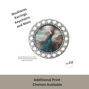 JOHN WATERHOUSE Pre-Raphaelite Art History Silver Jewelry Brooch Lapel Pin Glass Matching Necklace Bracelet Earrings Keychain