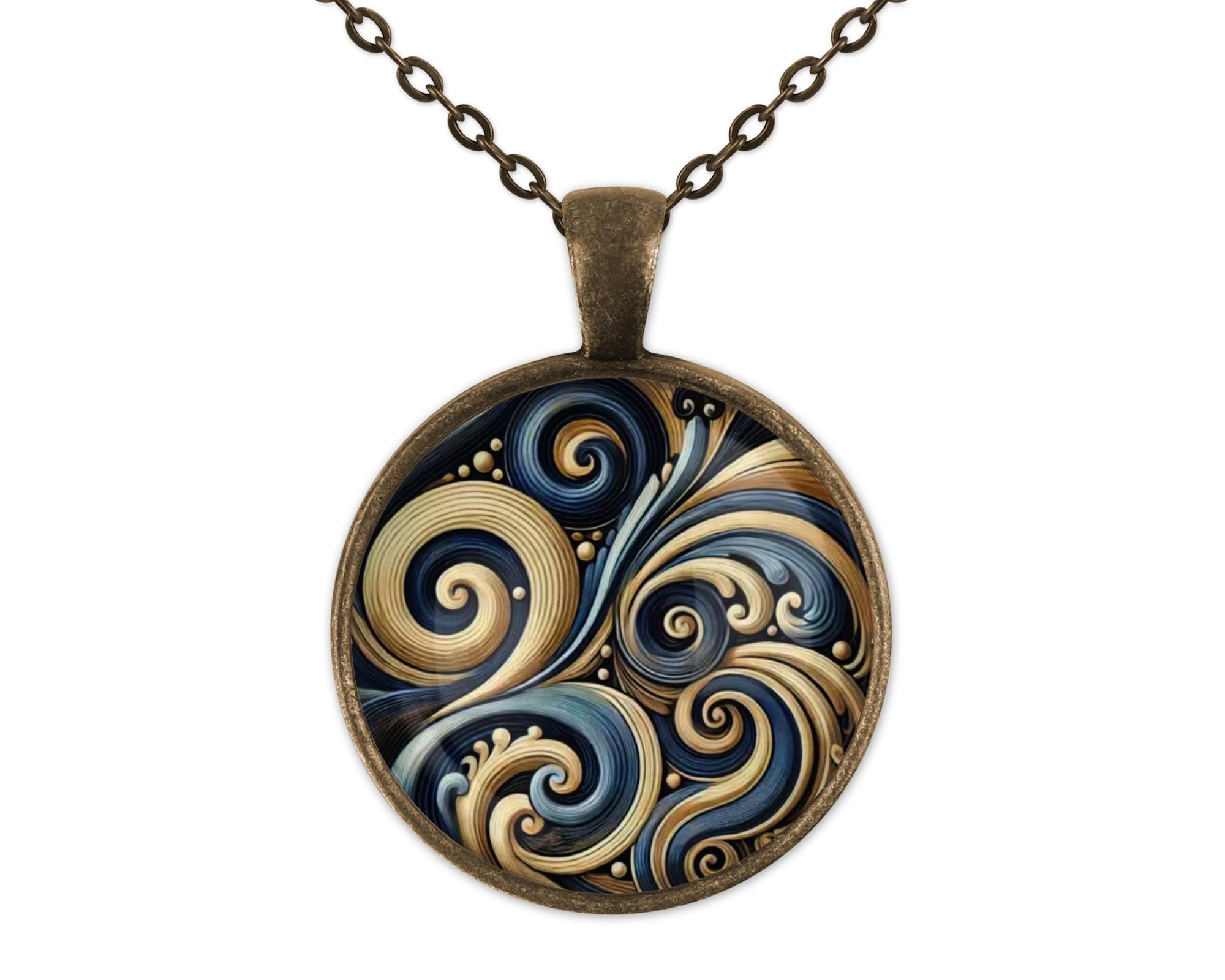 Art Deco Abstract Pendant Necklace, Bronze Finish Jewelry Set - Etsy
