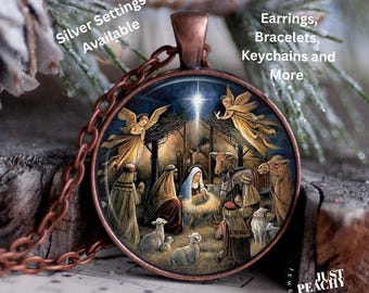 Christian Manger Scene Bronzen hanger ketting, oorbellen, armband