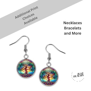 Stained Glass Tree of Life Jewelry Silver Dangle Earrings  Glass Pendant Matching Necklace Bracelet Multiple Variations Retro Look
