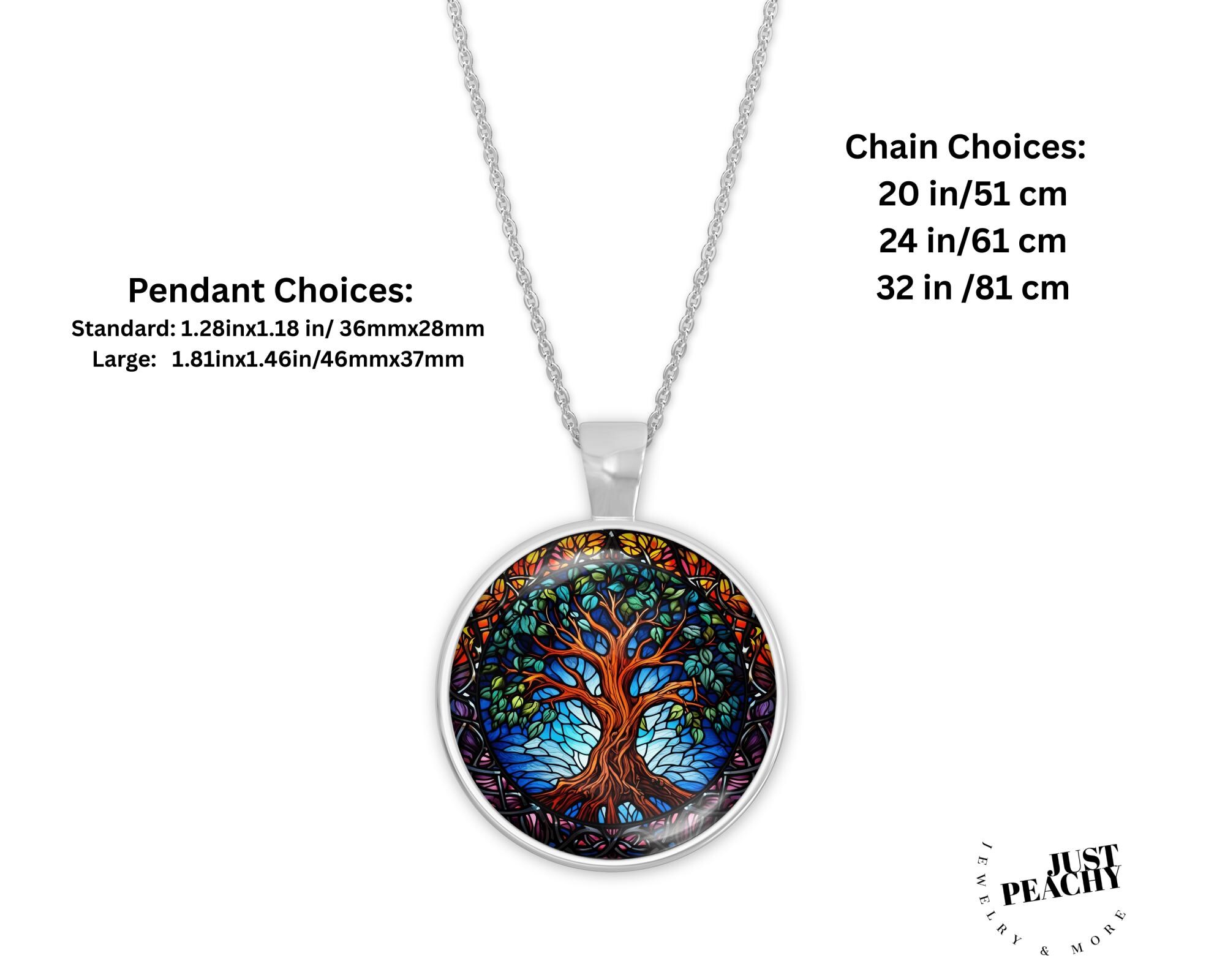 Tree of Life Stained Glass Art Glass Pendant Necklace Silver