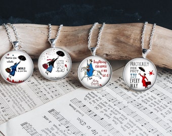 Mary Poppins Quotes Movie Art Silver Jewelry Necklace Glass Pendant Large Option Earrings Bracelet Keychain Motivational Empowerment