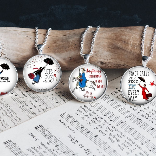 Mary Poppins Quotes Movie Art Silver Jewelry Necklace Glass Pendant Large Option Earrings Bracelet Keychain Motivational Empowerment