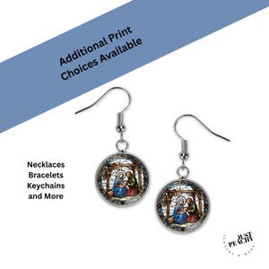 Nativity Manger Stained Glass Art Earrings: Christian Manger Scene, Religious Jewelry