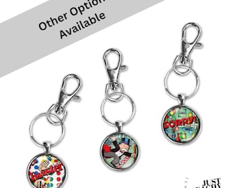 Retro Board Game Art Keychain: Monopoly, Twister, Sorry