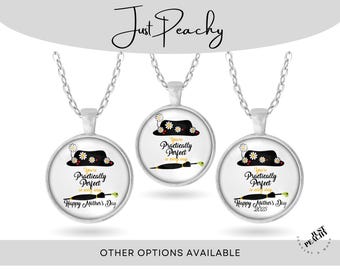 Mary Poppins Practically Perfect Mothers Day 2025 Silver Jewelry Glass Pendant Necklace  Large Option Keychain Brooch Gift Idea New
