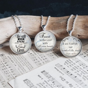 Classic Elegant Scripture Based Jewelry Silver Glass Pendant Necklace Large Option  Multiple Bible Verses Christian Faith Earrings Bracelet