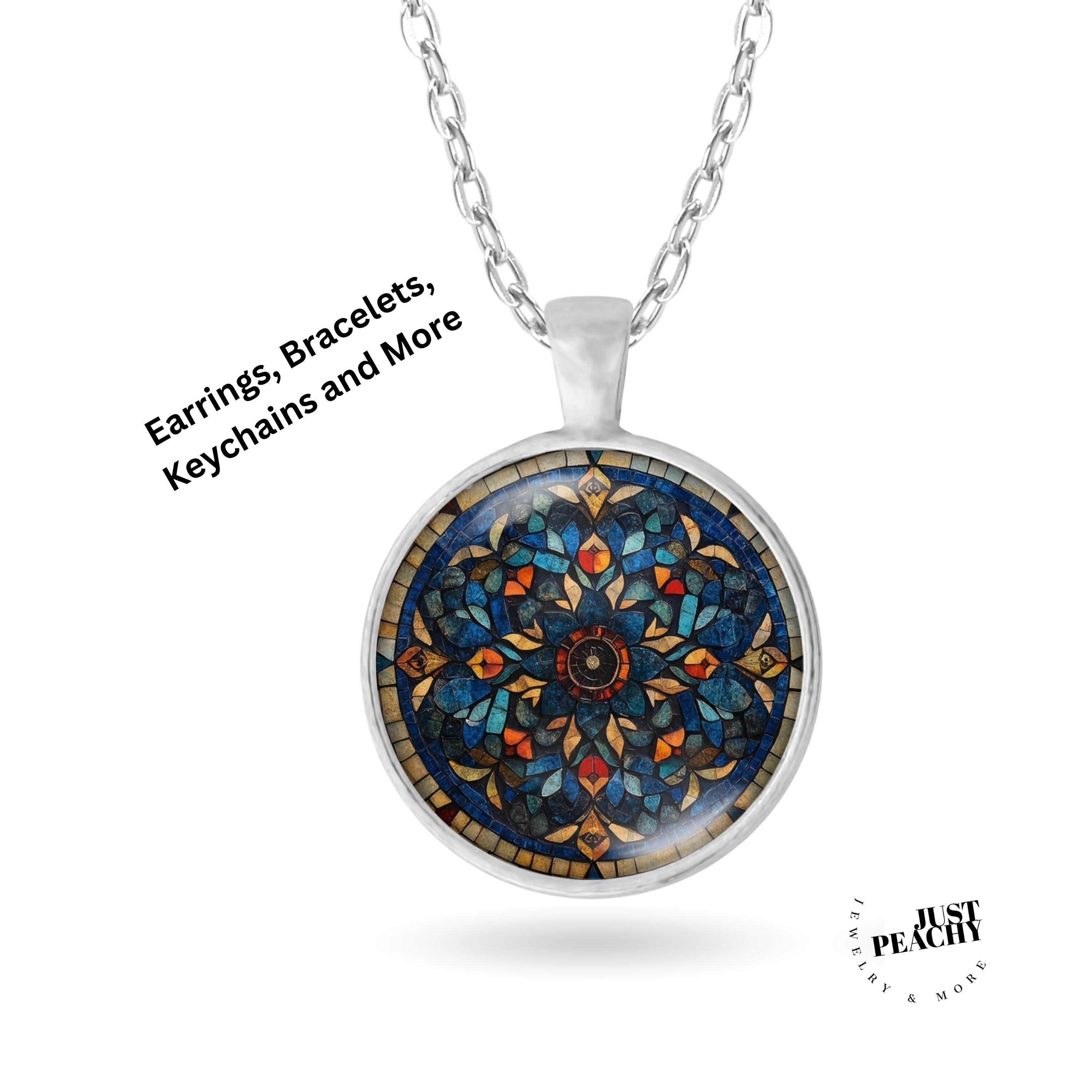 万華鏡曼荼羅アートペンダントネックレス、シルバージュエリーセット