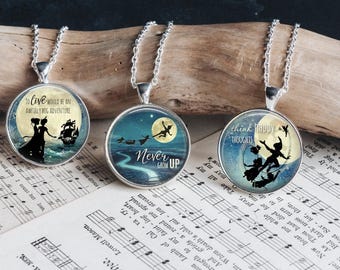 Peter Pan Neverland Tinker Bell Movie Art Silver Jewelry Glass Pendant Necklace Large Option Gift Idea Keychain Purse Charm Quote New