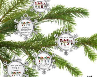 Gouden kerstbal voor meisjes: sneeuwvlokontwerp, bedankt dat je een vriend bent!