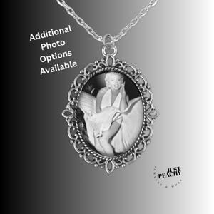 Marilyn Monroe Oval Glass Pendant Necklace Small Large  Silver Lace Filigree Setting Multiple Variations Earrings Bracelet Movie Star Fan