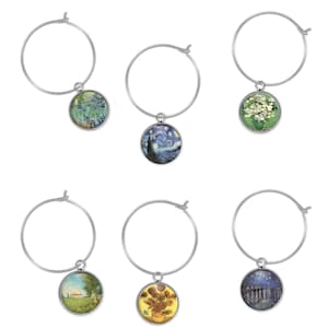 Famous Artwork Set of 6 Wine Charms Pick 6 Piece Custom Multiple Variations Glass Marker Hostess Gift Wine Art Lover Various Artists