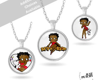 Betty Boop Pendant Necklace, Silver Finish, Cartoon Jewelry