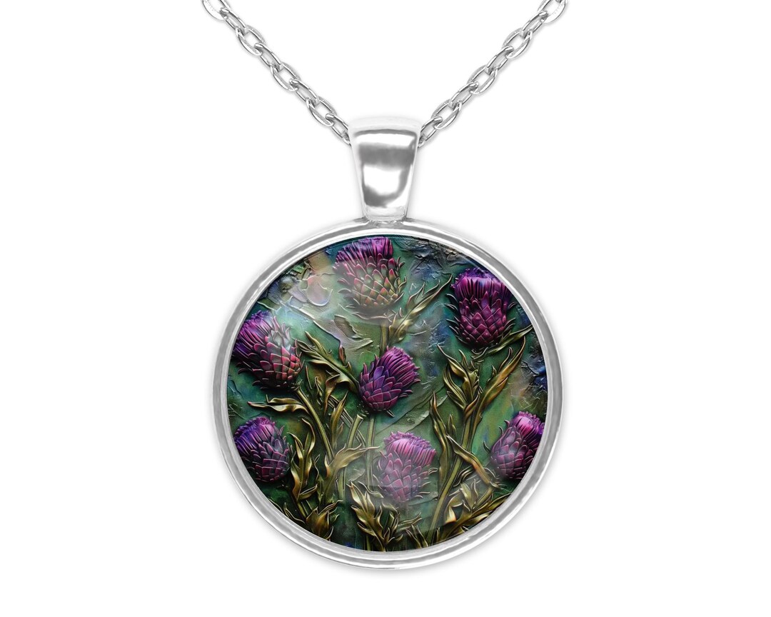 Collier Pendentif "Outlander" Cardo Scozzese (chardon) Violet Avec Strass - Cristal - Neuf Avec étiquettes