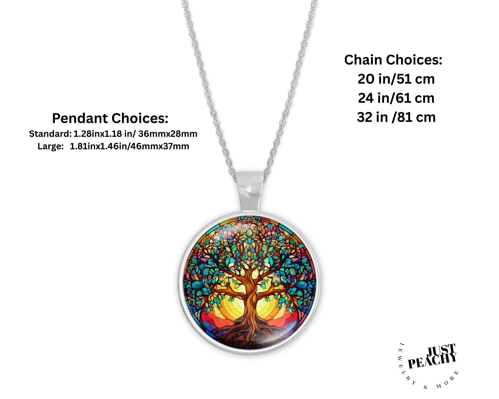 Tree of Life Stained Glass Art Glass Pendant Necklace Silver