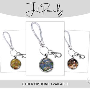 Claude Monet Storia dell'arte Dipinto famoso Arte Portachiavi in pelle intrecciata in argento Borsa per libri Ciondolo in vetro Grande opzione Idea regalo