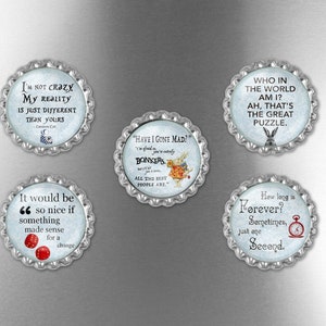 Alice in Wonderland Quotes Art Bottle Cap Fridge Magnets Several Designs Word Art Pick One Mix Match Custom Set