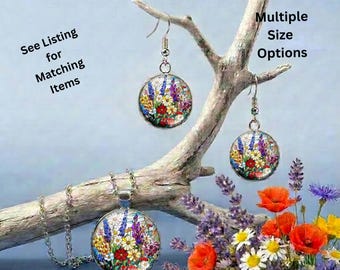Wildflower Floral Stained Glass Art Silver Jewelry Glass Pendant Necklace