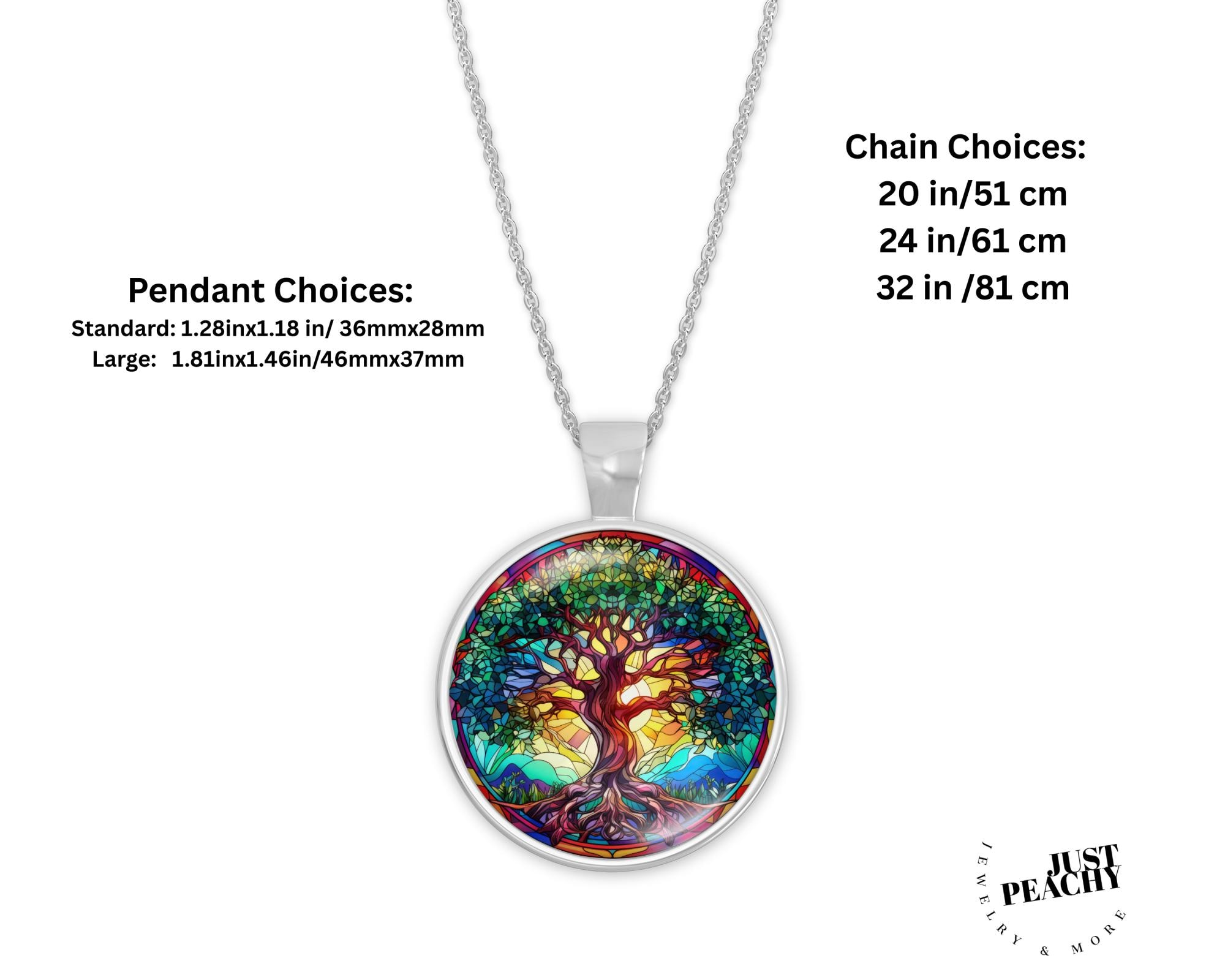 Tree of Life Stained Glass Art Glass Pendant Necklace Silver