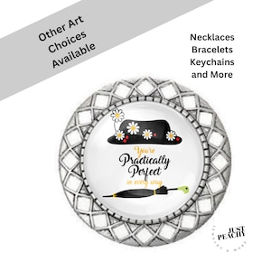 Mary Poppins Practically Perfect Silver Brooch Pin Necklace Keychain Mothers Day Birthday Gift Idea New