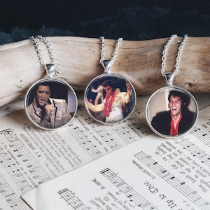 Elvis Presley King of Rock Silver Jewelry Glass Pendant Necklace Large Option Multiple Variations Rock Roll Fan Bracelet Earrings Gift Idea