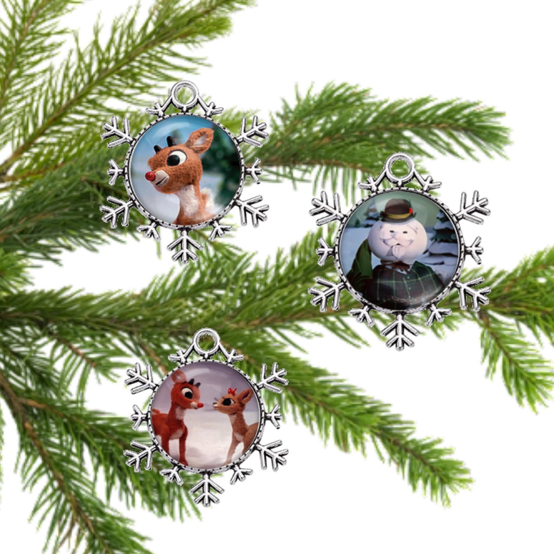 Retro Rudolph Movie Art Silver Snowflake Ornaments Set of Three or ...