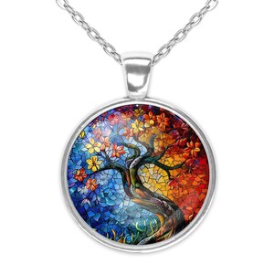 Collar con colgante de vidrio con diseño de acuarela del árbol de la vida vibrante, gran opción, pulsera, pendientes, broche, alfiler, llavero, dije para bolso, idea de regalo nueva