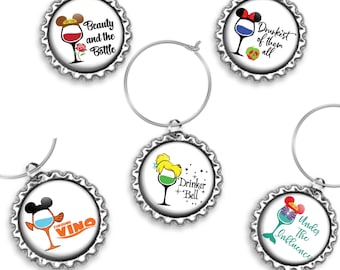 Disney Princess Movie Drinking Humor Bachelorette Birthday Party Game Fun Wine Charms Pick 5 Piece Custom Multiple Variations Mix and Match