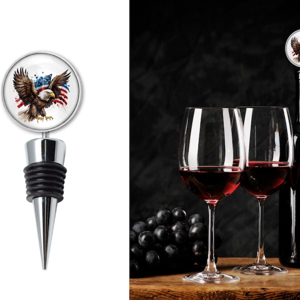 American Eagle Patriotic USA  Glass Wine Bottle Stopper Wine Lover Hostess Gift Idea Birthday Celebration Patriotism America United States