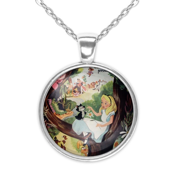 Alice in Wonderland Retro Vintage Disney Movie Cartoon Art Silver Jewelry Glass Pendant Necklace Large Option Earrings Studs Bracelet