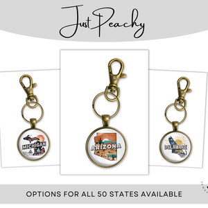 EUA América 50 Estados Mapa Retro Arte Bronze Chaveiro Bolsa Mochila Charme Vidro Pingente Colar Grande Opção Ideia de Presente Novo
