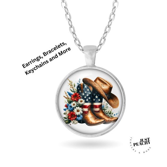 All American Western Cowgirl Watercolor Art Silver Jewelry