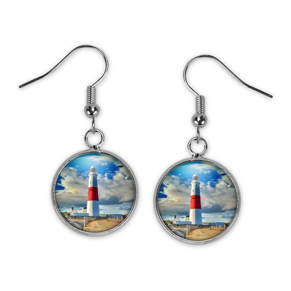 Nautical Lighthouse Scenic Jewelry Silver Dangle Earrings  Glass Pendant Hypoallergenic Multiple Variations Necklace Bracelet Anklet