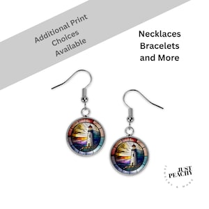 Faro náutico con vitrales, joyería de plata, pendientes colgantes, colgante de cristal, opción grande, pulsera, idea de regalo, múltiples variaciones, elija una