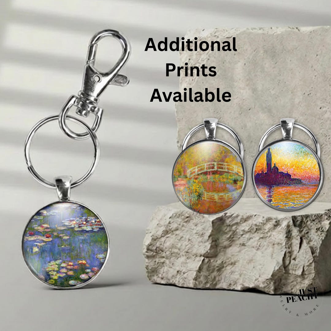 Monet Art Keychain: Silver Pendant With Detachable Clip Purse