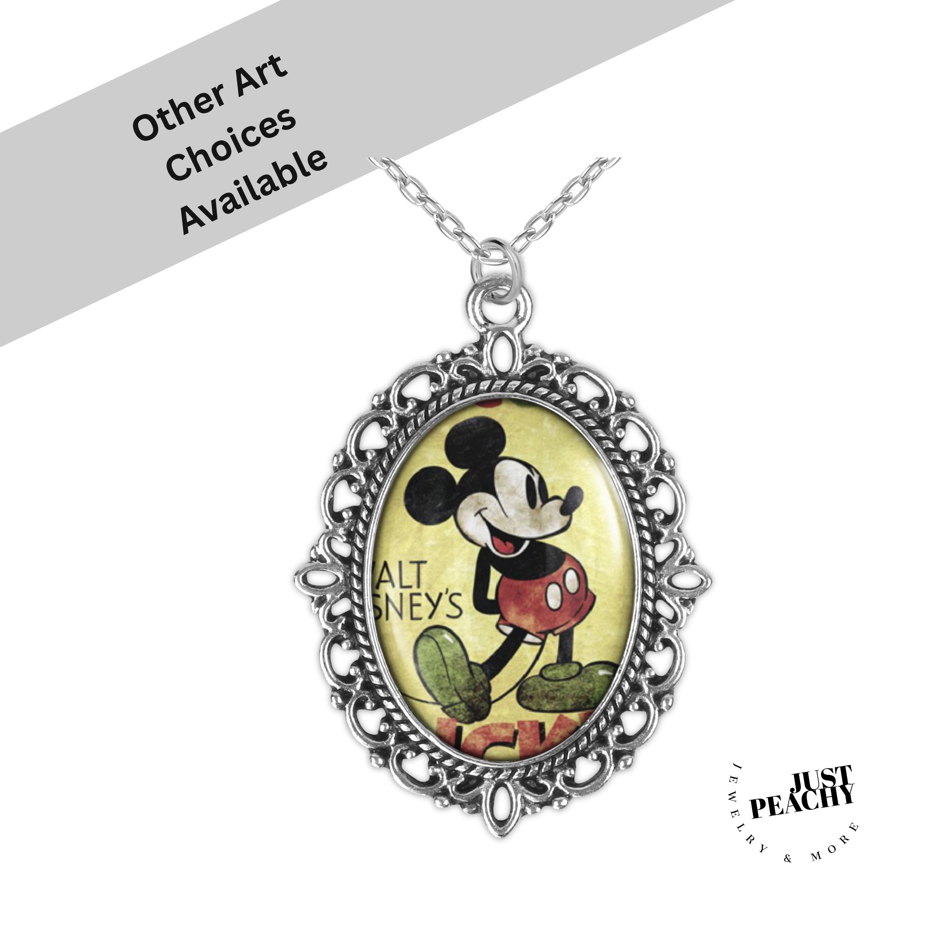 THE ADVENTURE OF MICKEY MOUSE　ルームアクセサリー Retro Mickey Mouse Movie Cartoon Necklace: Silver Oval Jewelry Set