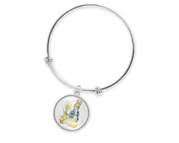 Easter Peter Rabbit Daisy Floral Daisy Rain Showers Silver Charm Bracelet Bangle Multiple Variations Matching Pieces