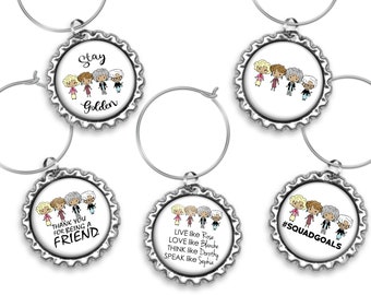 Golden Girls Quotes Humor Party Game Fun Wine Charms Funny Whimsical Drink Tags Favors Funny TV Series Blanche Dorothy Rose Sophia Gift Idea