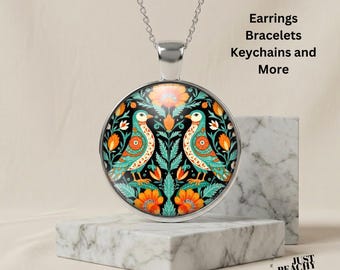 Collar con colgante de cristal artístico con forma de pájaro floral, diseño folclórico polaco