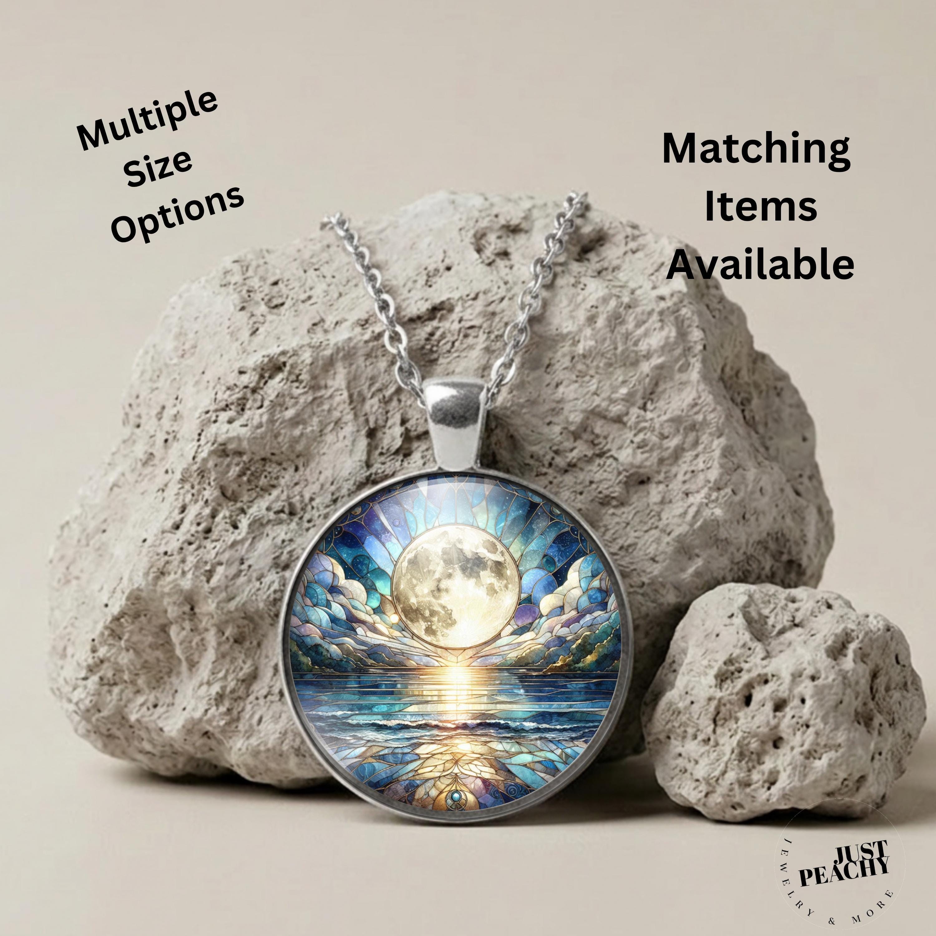 Moonscape Moon Over Water Stained Glass Art Pendant Necklace
