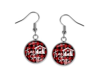 Christmas Story Faith Religious Christian Buffalo Plaid Silver Jewelry Dangle Earrings Matching Studs Bracelet Necklace Gift Idea New