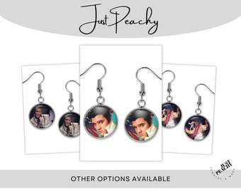 Elvis Presley King of Rock Silver Jewelry Dangle Earrings Glass Pendant Multiple Variations Rock Roll Fan Gift Matching Necklace Bracelet