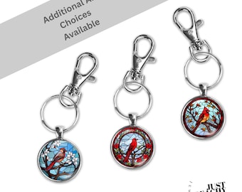 Red Cardinal Stained Glass Art Keychain, Memorial Remembrance Charm