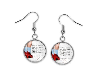 Wizard of Oz Quote Earrings: Silver Jewelry, Glass Pendant