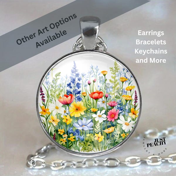 Collana con ciondolo in argento con fiori di campo e acquerello, regalo per gli amanti della natura