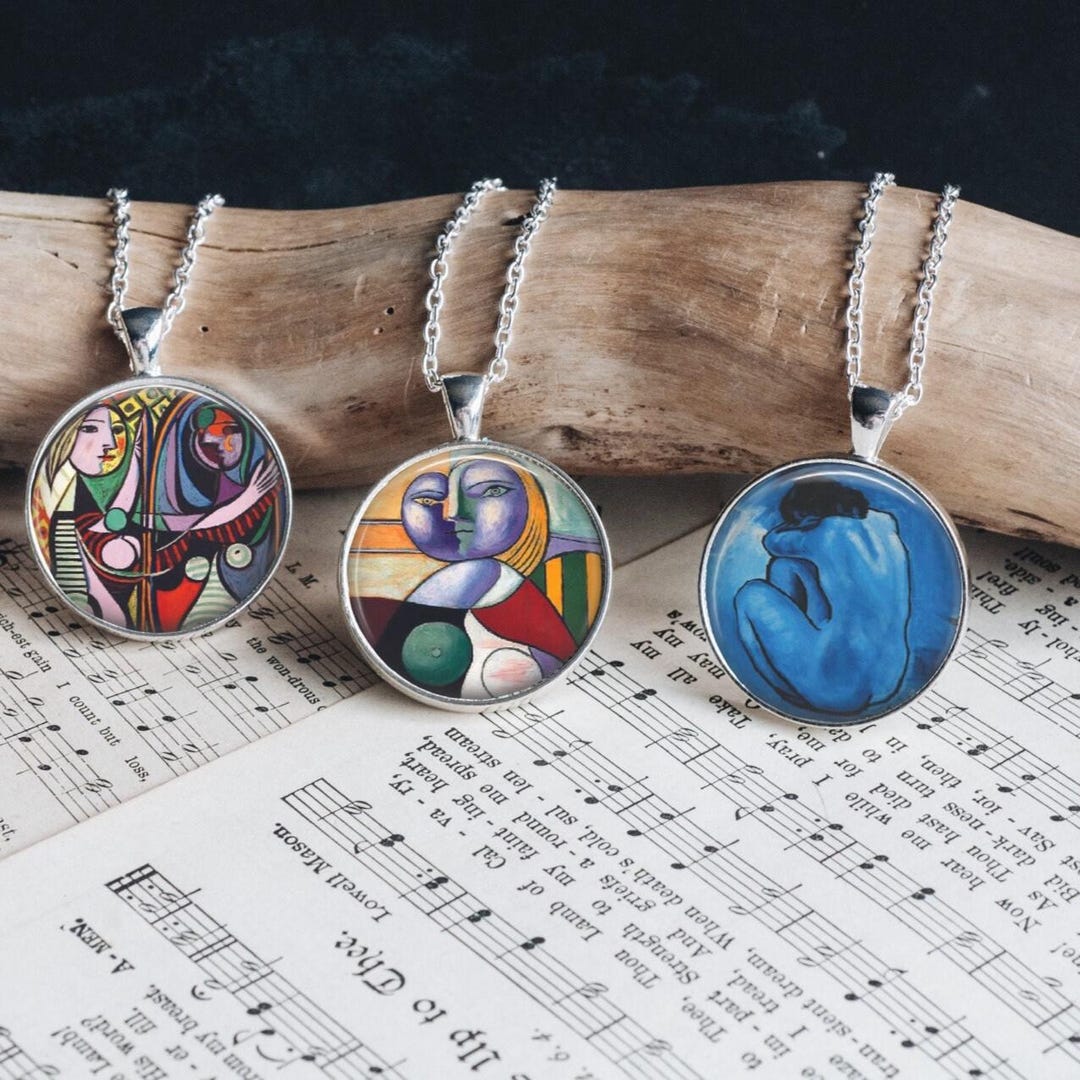 Picasso Art Pendant Necklace, Famous Painter Gift Silver Jewelry
