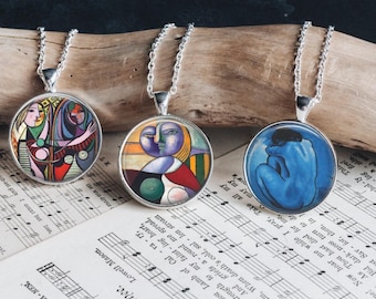 Picasso Art Pendant Necklace, Famous Painter Gift Silver Jewelry